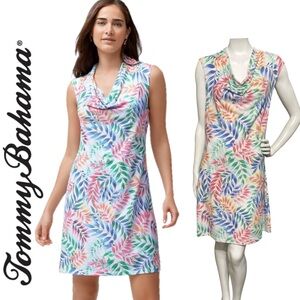TOMMY BAHAMA Holi Frondi Island Zone Tropical Dress Cowl Neck Sleeveless Medium